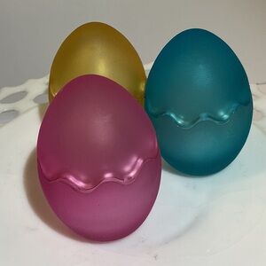 Frosted glass Eggs  Holiday trinket style - Pink, blue and yellow